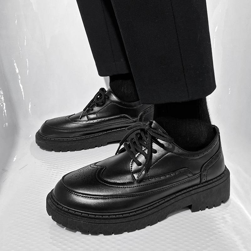 

Leather shoes men s four-season breathable business dress heightening black casual Martin men s big head platform derby shoes 44 чорний