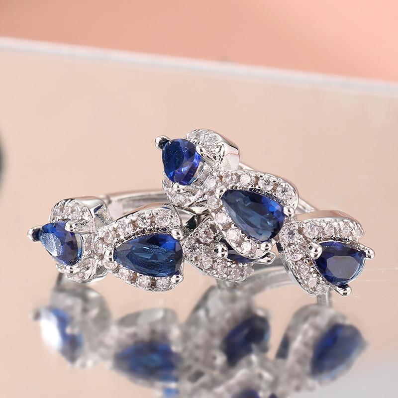 Luxury Blue Cubic Zirconia Hoop Earrings Women's Elegant Exquisite Wedding Party Accessories Silvery Plated Jewelry Gift
