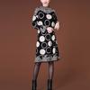 Fashion Vintage Printed Midi Dress Women's Long Sleeve Casual Polka Dot Autumn Winter Half High Collar Knitted