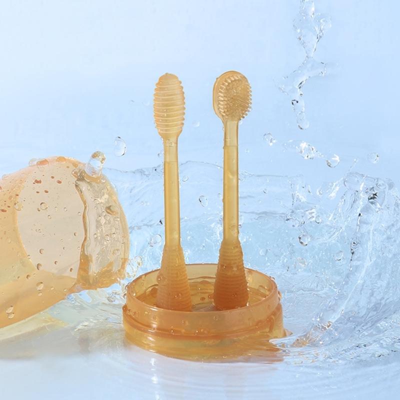 Infant Toothbrush Set for Training and Teething Baby Silicone Tongue Cleaner Toddlers First Toothbrush Set Shower Gift