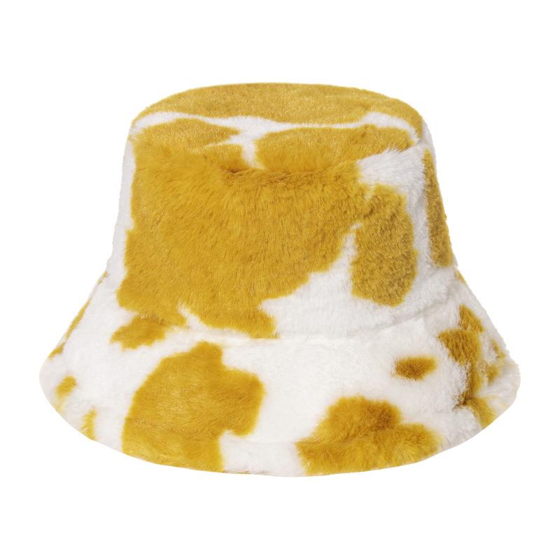 Chi Internet Celebrity Black and White Cow Pattern Bucket Hat Autumn and Winter Plush Warm Shopping Versatile Ins Basin Hat