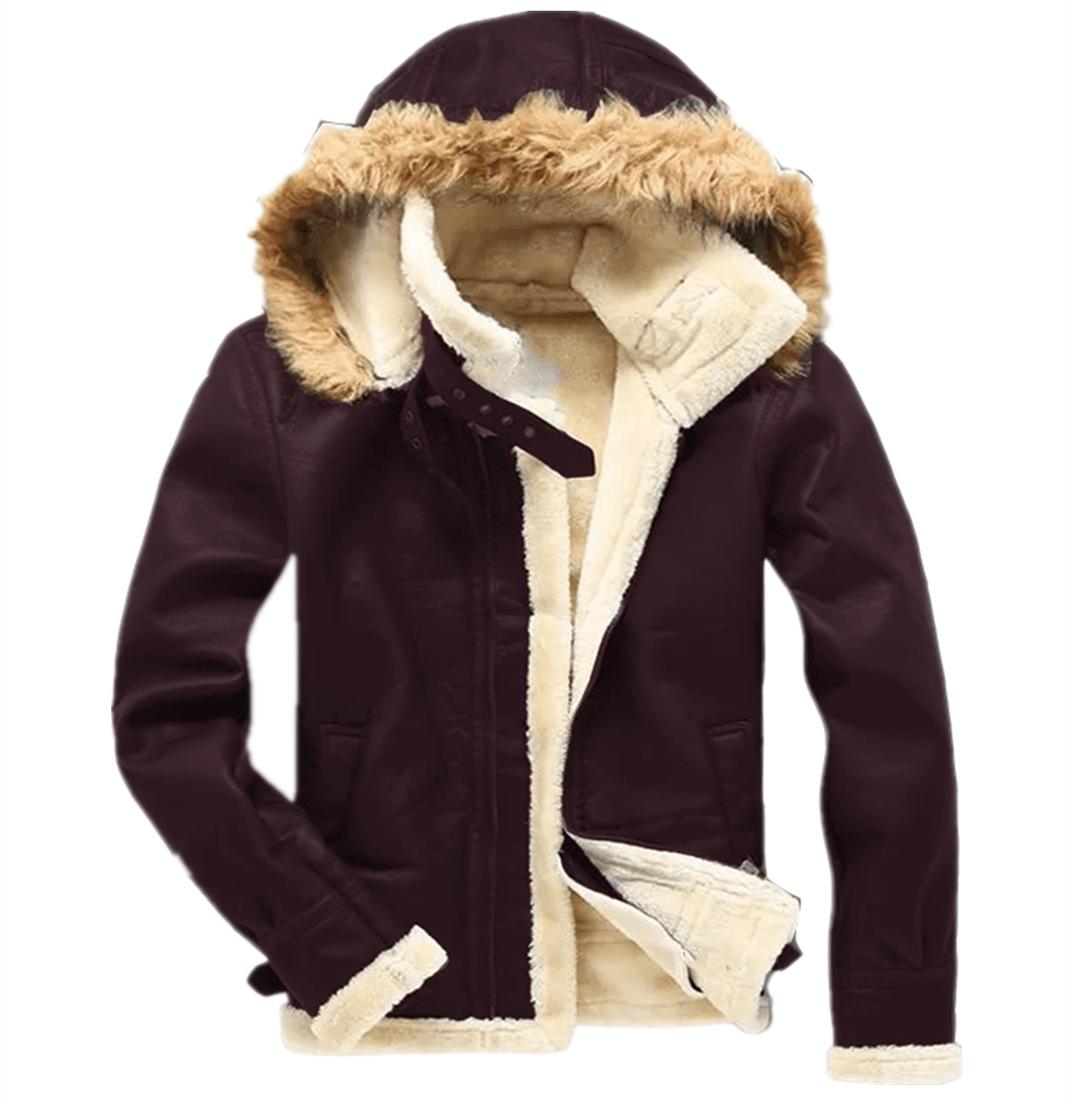 

Men s Faux Leather Shearling Jacket - Warm Velvet Fur Overcoat 3XL кавовий