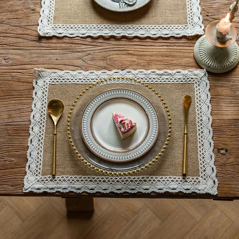 4pc 30X45cm Placemats Rectangle Boho Natural Jute Tassel Table Mats for Kitchen Vintage Dining Rustic Farmhouse Table Decoration