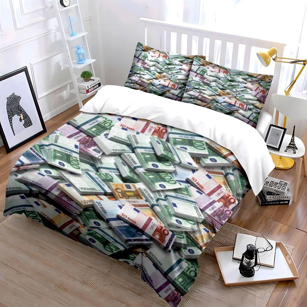 Luxury Money Print Home Decor Bedding Set With 1 Duvet Cover 2 Pillowcases Single Double King Queen, Gift