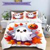 3pcs Happy Ghosts & Pumpkins Quilt Set - Soft and Comfortable Bedroom, Guest Room and Dorm Decor Bedding Set 1 Quilt Cover + 2 Pillowcases.L