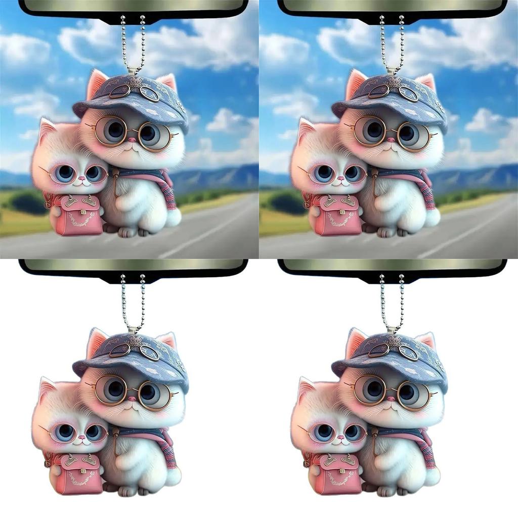 Pendente per Auto Gatto di Coppia con Cappello in Acrilico a Superficie Piatta Decorazione Carina per Appassionati di Interni Auto