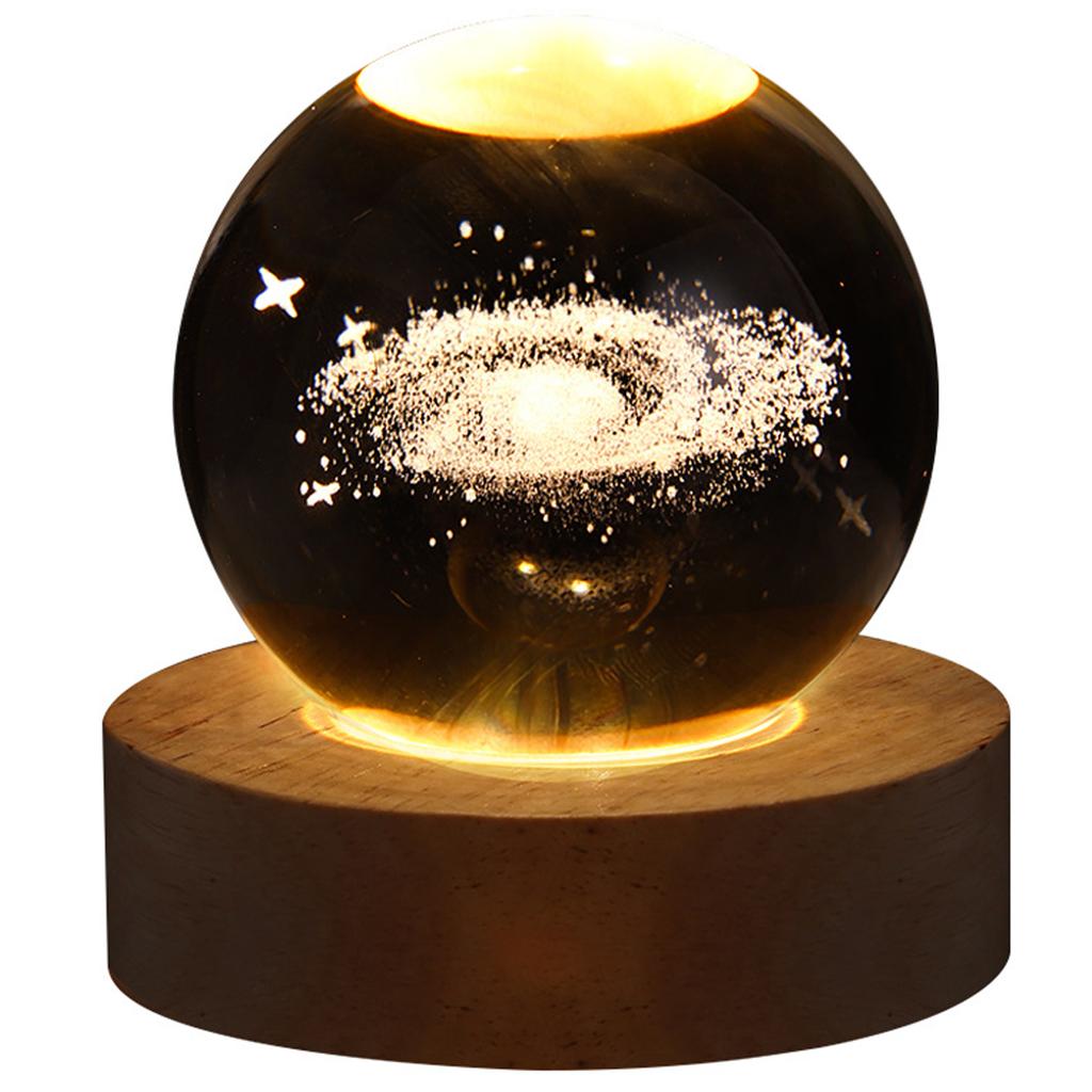 Crystal Ball Night Light Crystal Globe Light 3D Engraved Glowing Crystal Ball Night Light Romantic Ambient Lamp with Wooden Base
