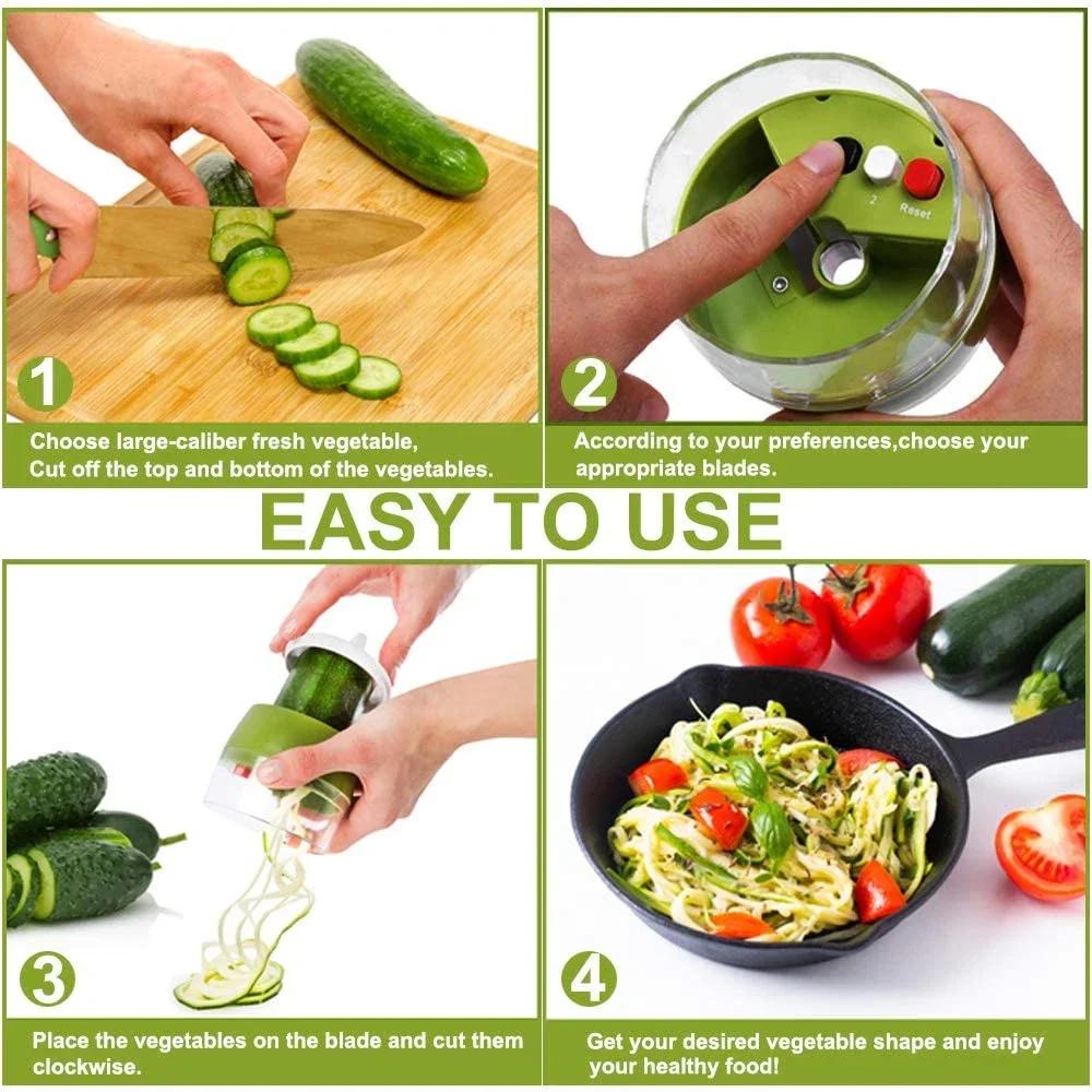 Handheld Spiralizer Vegetable Fruit Slicer Adjustable Spiral Grater Cutter Salad Tools Rotary Grater Kitchen Items