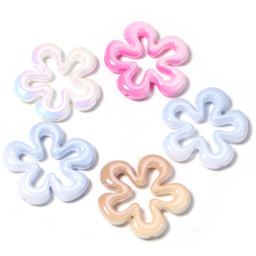 5pcs/lot Gradient Color Flower Beads Acrylic Beads Loose Spacer Beads For Jewelry Making DIY Bracelet Necklace Accessories