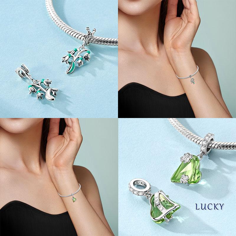 Copper Green Snow Lotus Crooked Heart Four-Leaf Grasspendant Jewelry Fit Original Bracelet For Women Diy Gift