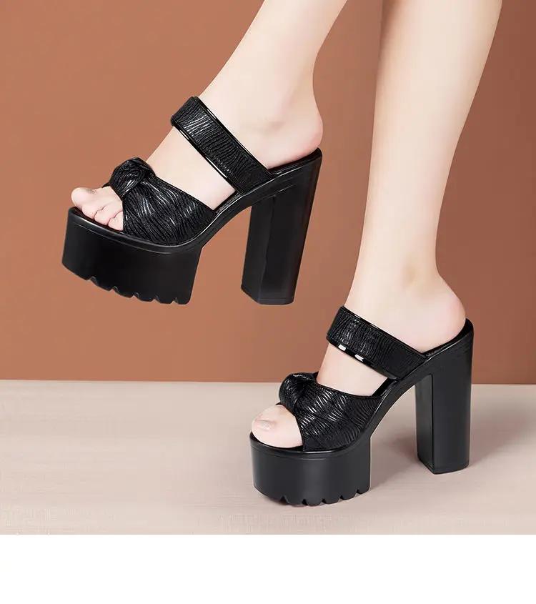 

14см Маленький Размер 32-43 Толстая Подошва Массивная Платформа Обувь 2025 Лето Блок Высокий Каблук Шлепанцы Узел Слайды Офис Модель Вечеринка 43 чёрный