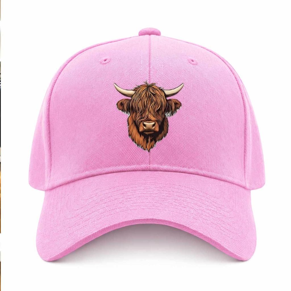 Highland Cow Print Adjustable Baseball Cap for Unisex Women Breathable Duckbill Sun Hat for Travel Camping Daily Wear