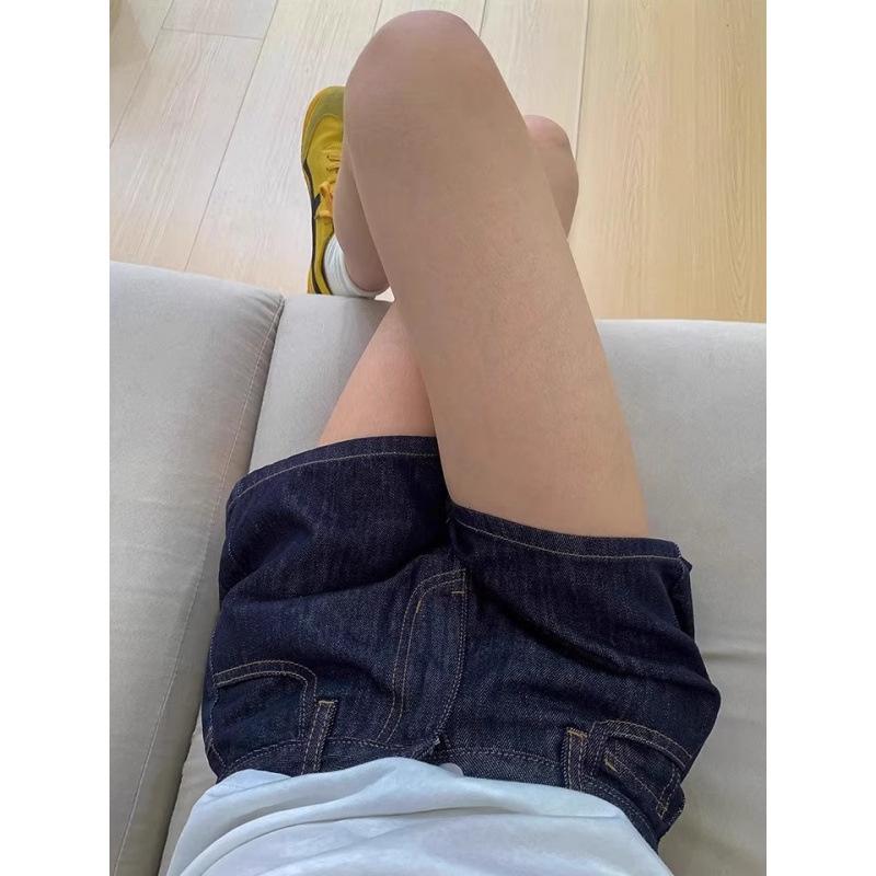 Summer new large size dark blue wide-leg denim shorts for women, loose A-line pants