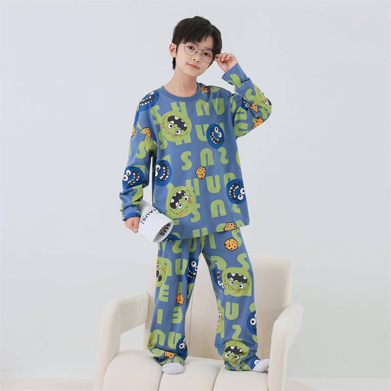 

Комплект детской пижамы из хлопка для весны/осени - Приятный к коже, с мультяшным принтом, двухпредметный для детей 2025 160cm синий