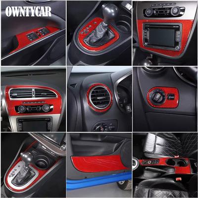 Κόκκινη Μαλακή Ανθρακονήματα Για Seat Leon 2008-2012 Εσωτερικό Κιτ Πίνακας Οργάνων Κονσόλας Πάνελ Λεβιέ Ταχυτήτων Διακοσμητικό Κάλυμμα Αυτοκόλλητα
