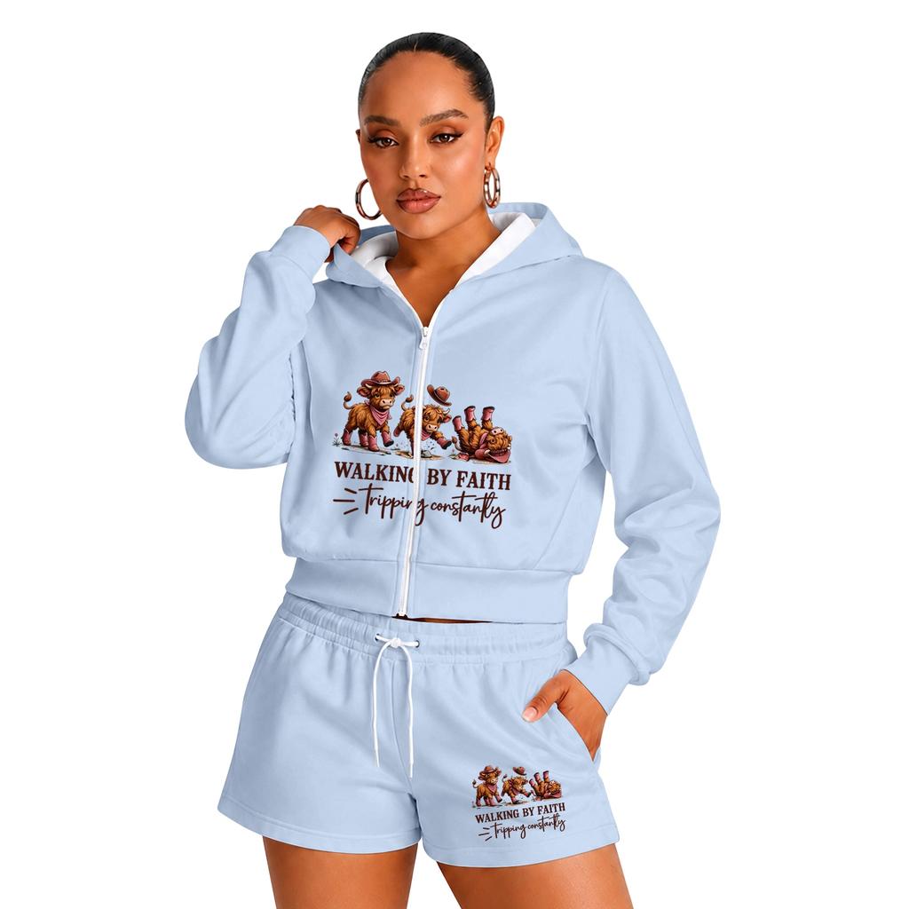 Women's -Inspired Fun Outfit Set with Walk by Slogan for Everyday Wear