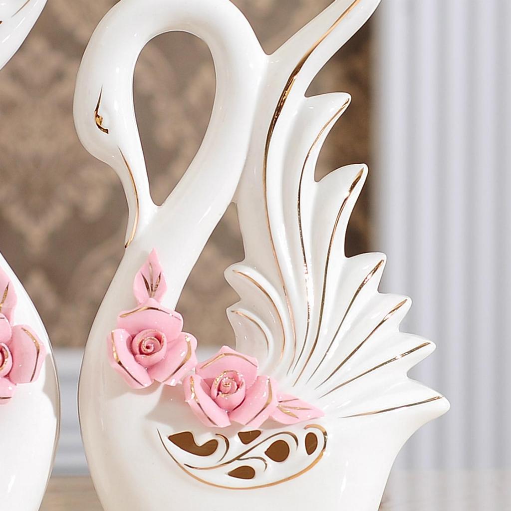 2Pcs White Swan Figurines, Modern Swan Statue Sculpture Ornament Table