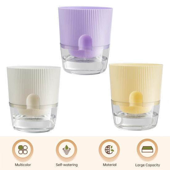 Self Watering Plant Pot Orchid Planter with Wick Ropes Flower Pot with Drainage Holes Transparent Water Reservoir for Indoor Plants Home Office Decor