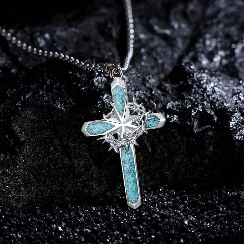 [YFN] Sterling Silver Crown of Thorns Necklace, Catholic Cross, Crown Necklace, Crown of Thorns, Catholic Jewelry for Men