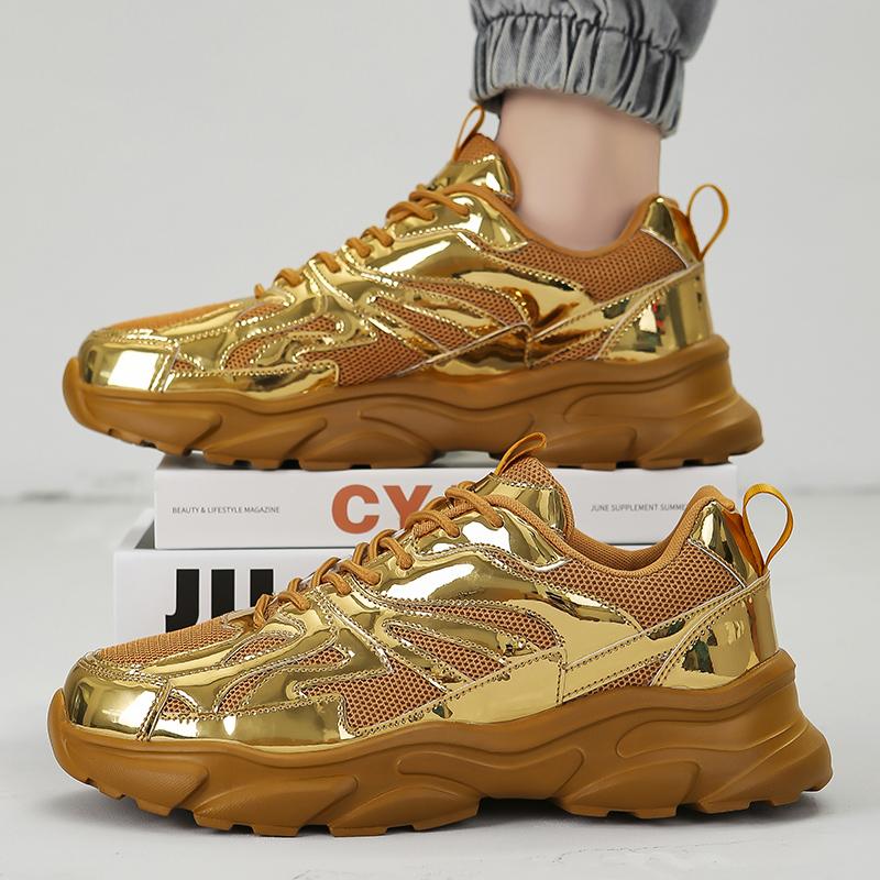 Men Gold Sports Shoes Sneakers Students Hip-hop Black Shoes High Top Basketball Shoes Plus Size