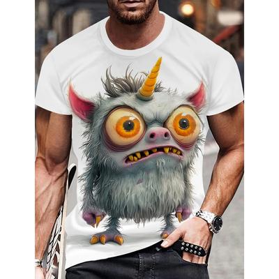 Niedliches Katze Monster Muster T-Shirt Für Männer Lustiges Tier 3D Gedruckte T-Shirts Lässige Unisex Kurzarm Rundhals Tops Street T-Shirts