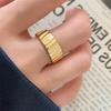 Beveled Floral Pattern Wide Edge 18k Gold Plated Titanium Steel Ring