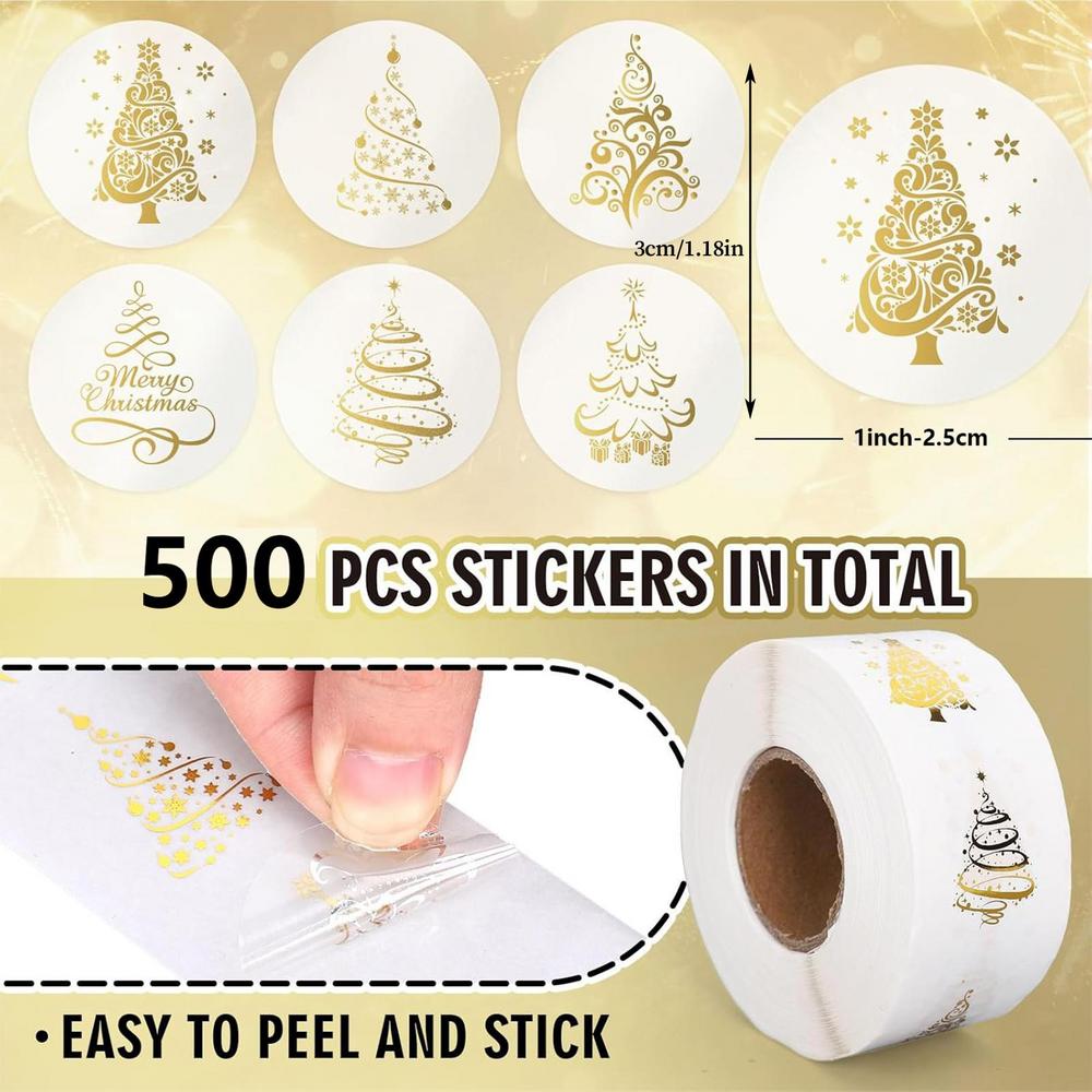 

500pcs Transparent Christmas Tree Sealing Stickers Non Sticky Golden Tree Gift Wrapping Cards Holiday Party DIY Decor 2.5 x 3 cm