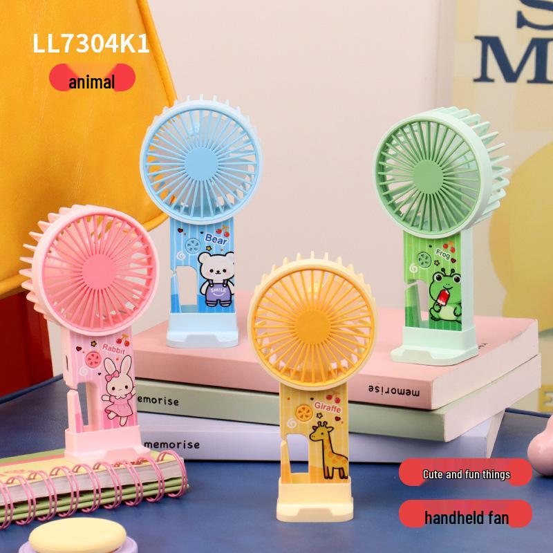 

Rechargeable Handheld Cartoon Fan with Phone Holder - Compact Desktop Model for Students Color box packaging + USB charging cable