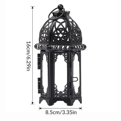 Vintage Moroccan Glass Candle Holder Wrought Iron Lantern Hanging Tabletop Decor for Wedding Decoration Events