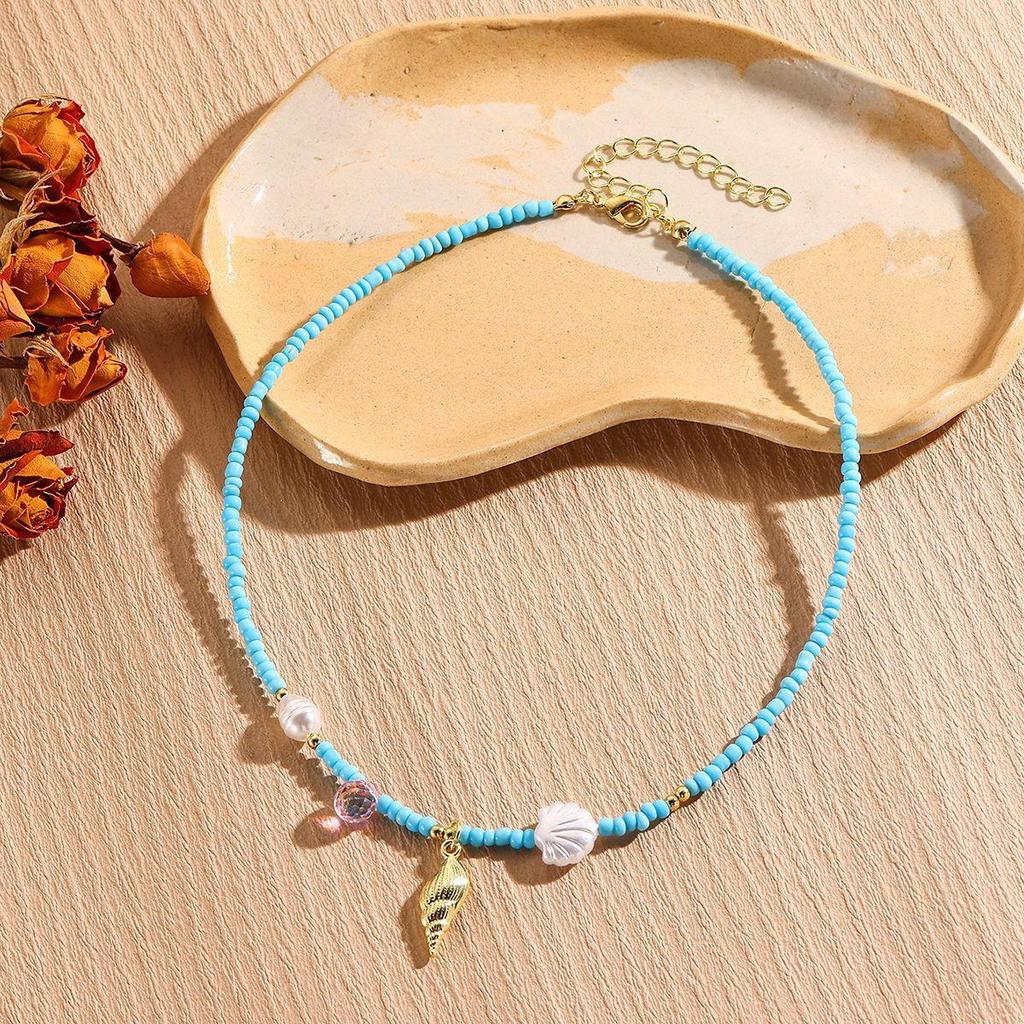 Color Blocked Bead Collarbone Chain Ocean Design Ceramic Necklace Small Fish Bohemian Necklace for Women