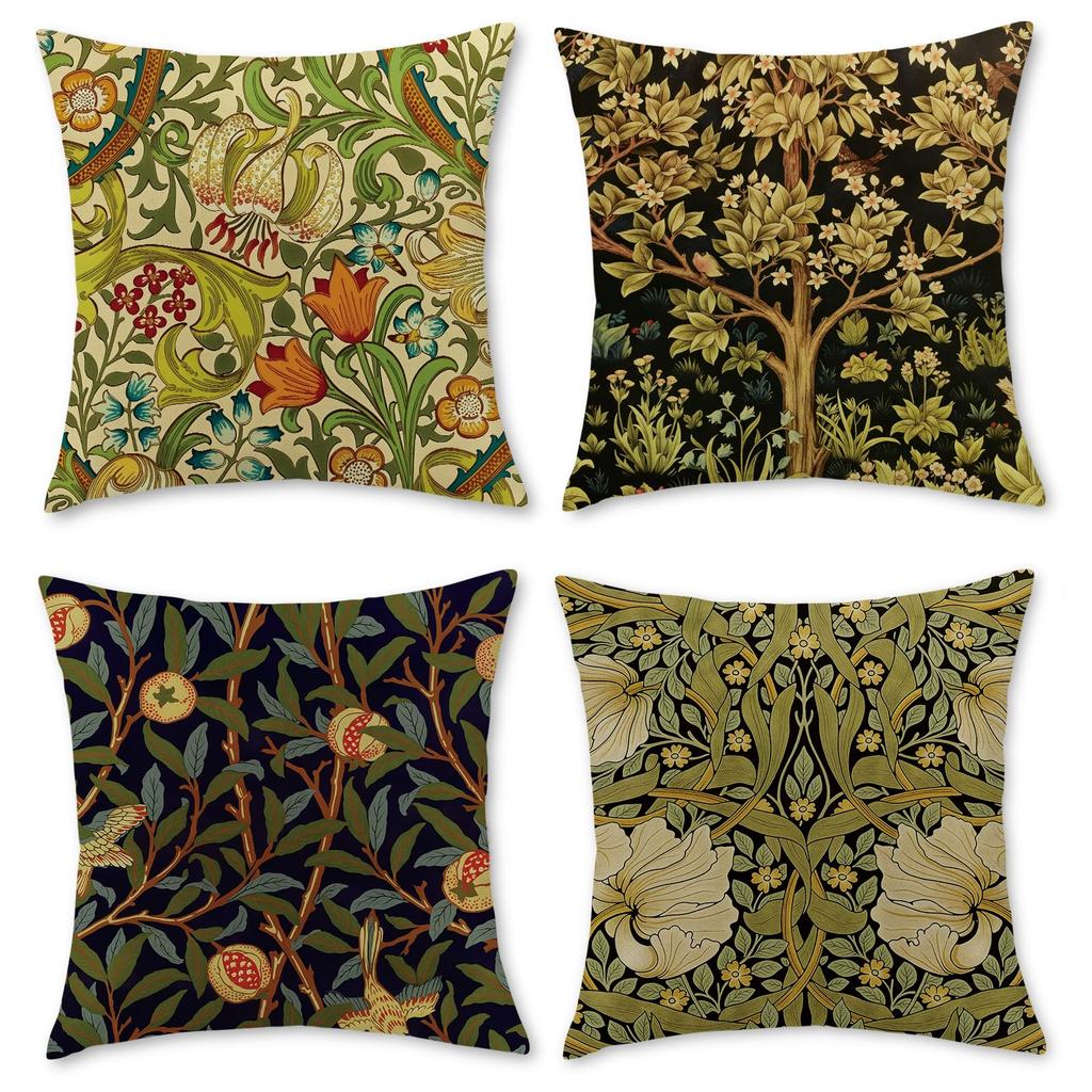 4 Pack William Morris Floral Pillow Covers Double Sided Print Vintage Botanical Cushion Cases Boho Home Decor For Sofa Bedroom