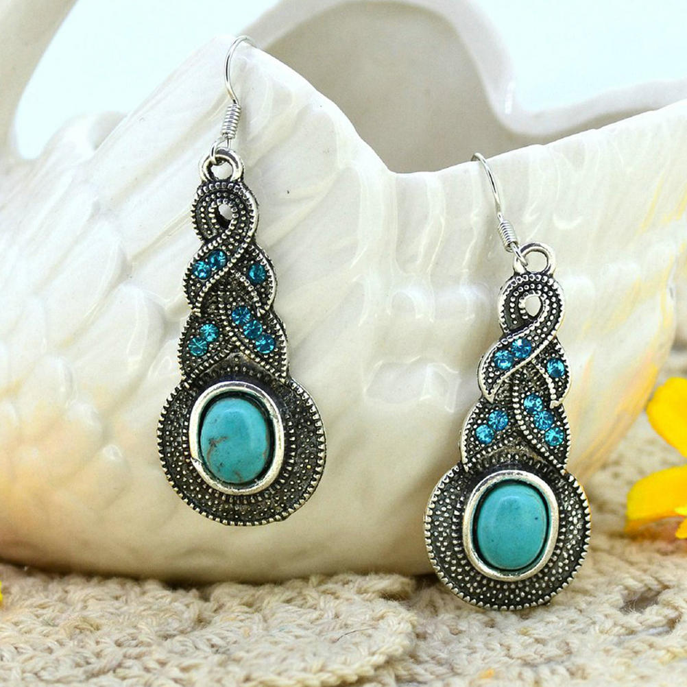 Vintage Elegant Retro Turquoise Dangel Hook Earrings & Necklace Jewelry Sets