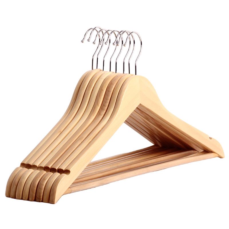 Five-Star Hotel Solid Wood Wide-Shoulder Non-Slip Hangers with Anti-Slip Clips