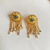 Gold-Plating Eye Open Ring Pearl Tassel Punk Stud Earrings Personality Eye Ear Clip  Women