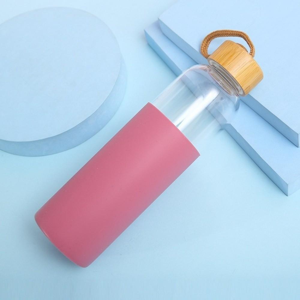 500ml Glass Water Bottle Silicone Sleeve Clear Glass Sports Water Cup Reusable Leak-proof Lid Drinking Cup Gym