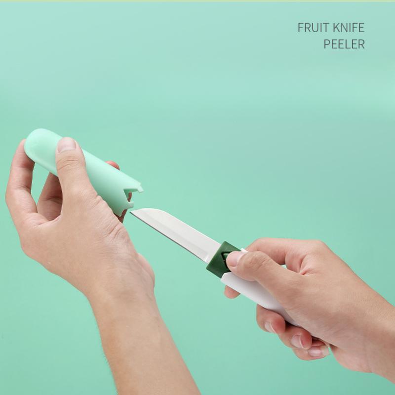 Wielofunkcyjny nóż do owoców z podwójną głowicą, 2 w 1, przenośny mini nóż bezpieczeństwa, obieraczka podwójnego zastosowania