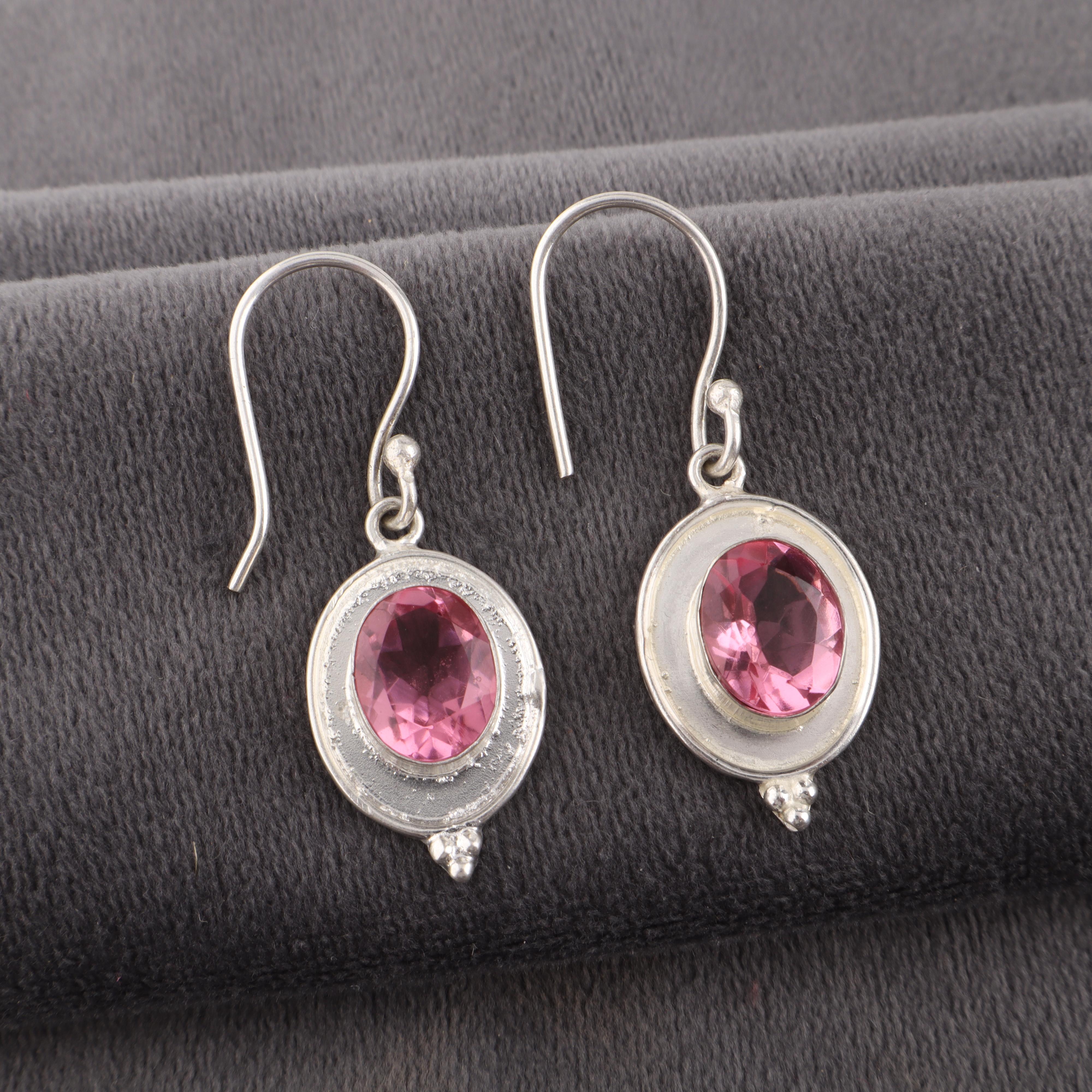 

Серьги с розовым турмалином, Ювелирные изделия ручной работы из стерлингового серебра 925 пробы, Серьги для медитации, Ювелирные изделия для женщин 1.50 Inches розовый