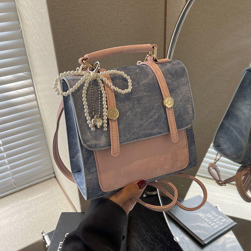 Rucsac Retro Color Block pentru Femei: Geantă de umăr casual la modă în stil coreean de colegiu