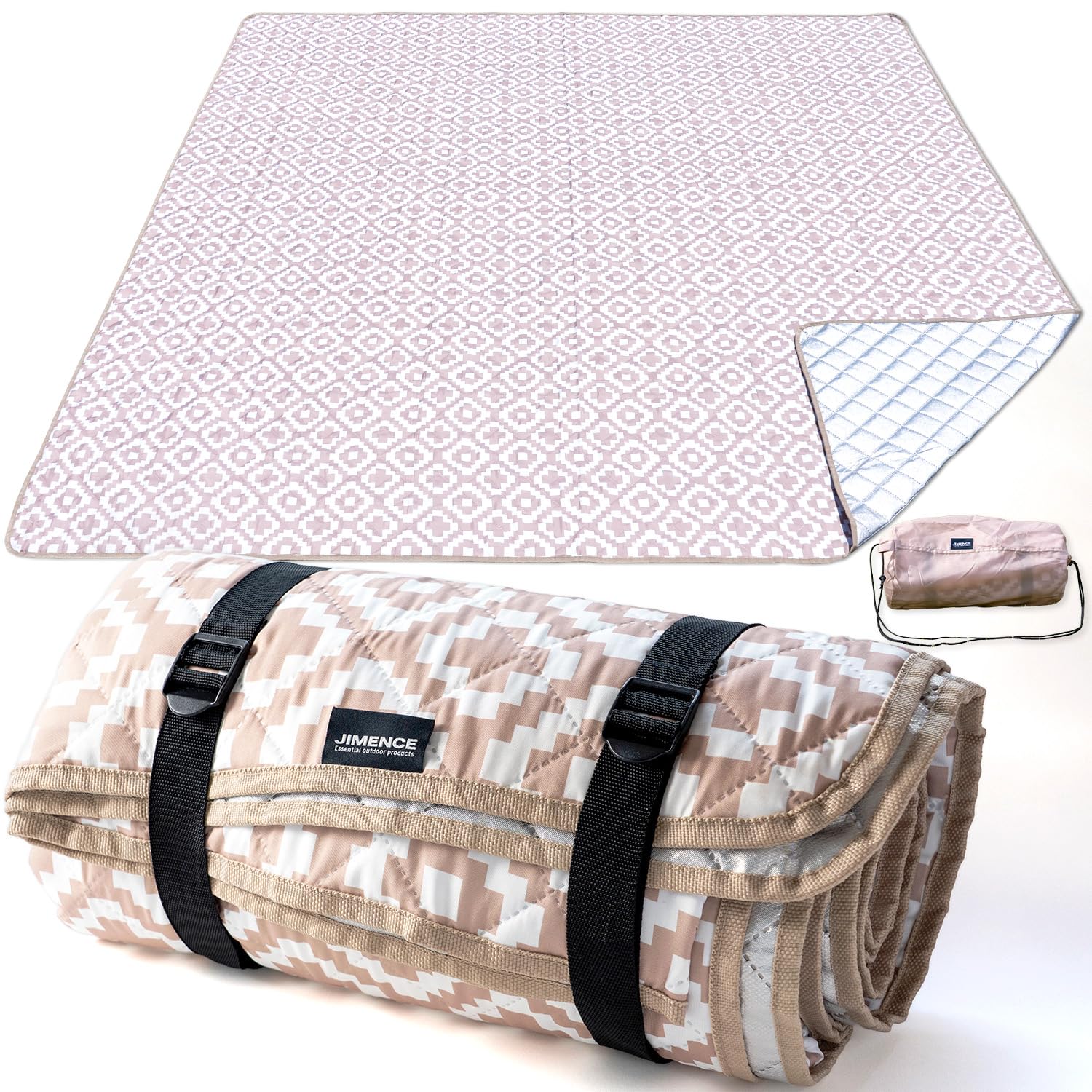 

JIMENCE Thick Large Tent Mat with Waterproof Inner Sheet, Aluminum Coating, and Storage Bag, 200 x 200 cm (Beige)