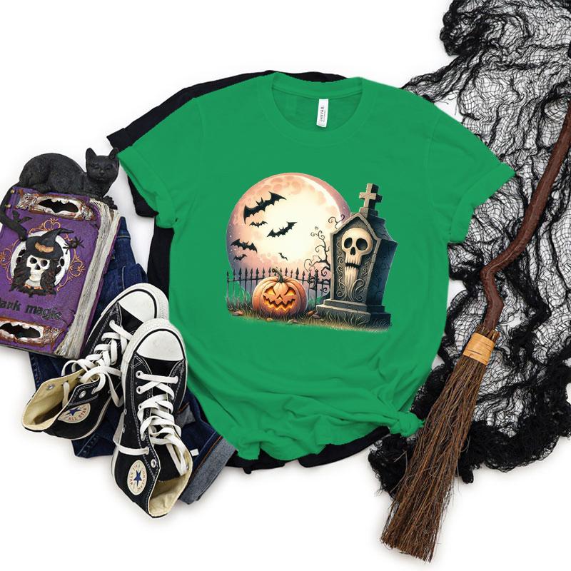Pumpkin Skeleton Horror Halloween Tshirt Women Spooky Season Shirt Horror Pumpkin Graphic T Shirts Women Skeleton Halloween Top