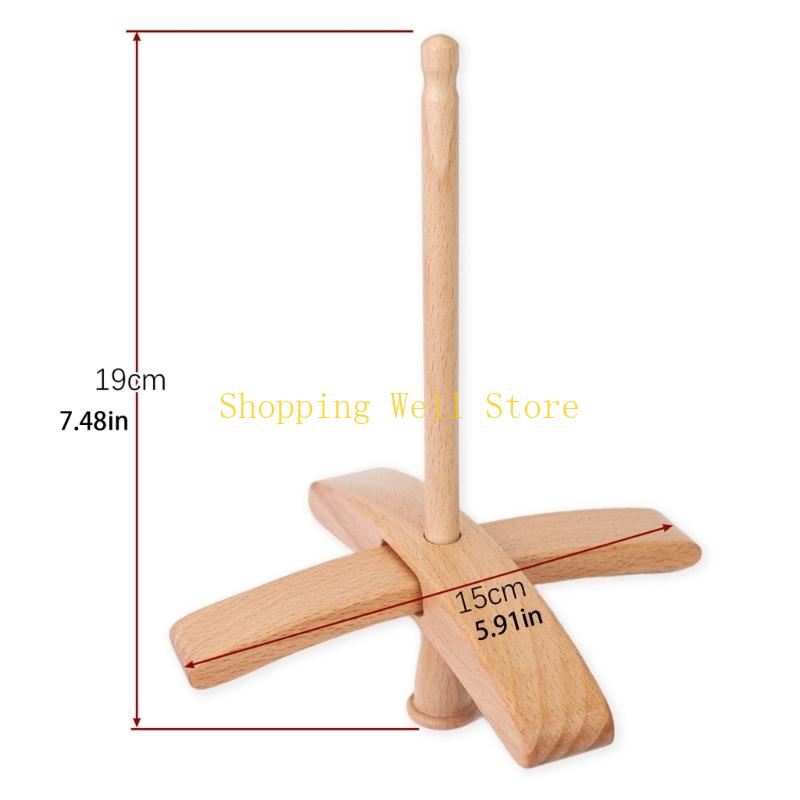 KX4B Crosses-Shaped Hand Carved Yarn Winder Manual Top-Weaving Spin Wheel Wooden Turkish Spindle Storage Tool Drop Spindle