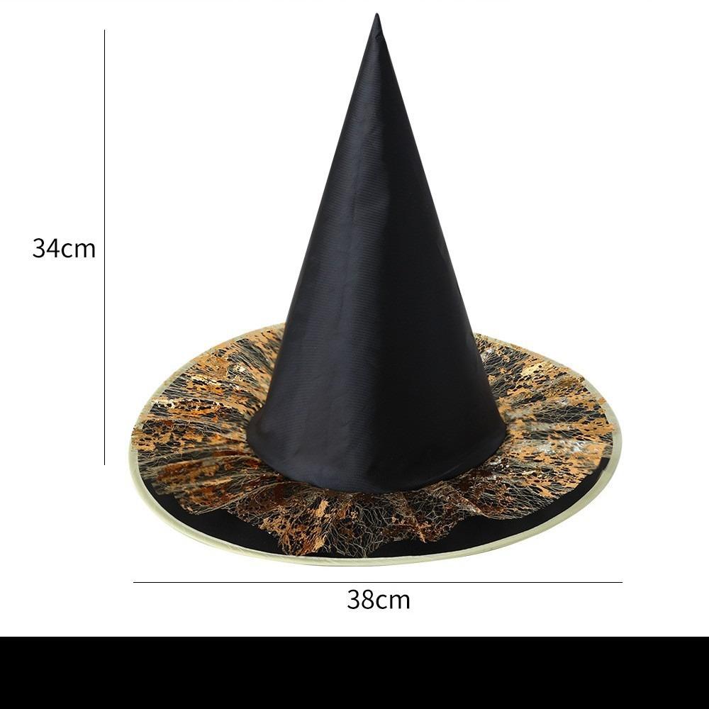 Halloween Witch Hat with Silver Buckle  Veil Kids Adult Cosplay Costume Prop Spooky Party Headwear