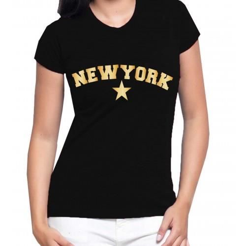 Women's T-shirt - New York - Black - 100% Cotton - Short Sleeves - Fitted Cut