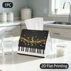 1pc Tissue Box, Luxury Musical Piano Golden Notes Stars Elegant Joyful Pattern, 2D Flat Printing, Keeps Dust Out, Folds Flat, Tissue Pouch, for Dormit