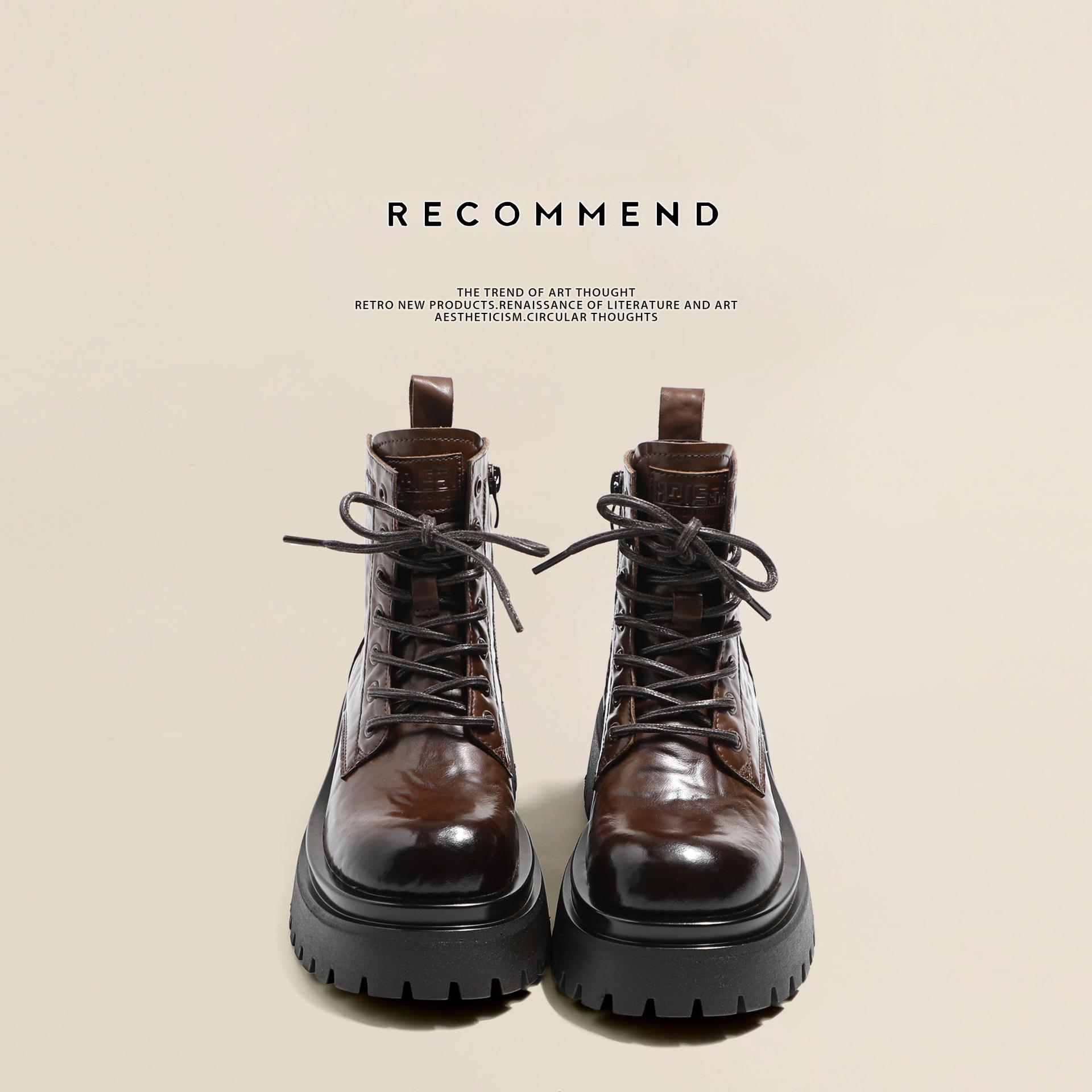 

[Фанфна] Женские ботинки Мартина 2025 Новые Осень и Зима Британский Стиль Взрыв Увеличенная Толстая Подошва Универсальные Облегающие Короткие Ботинки 38 темно-коричневого