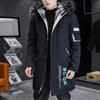 Men Autumn Winter Patchwork Color Jacket Hooded Long Sleeve Pockets Zipper Placket Coat