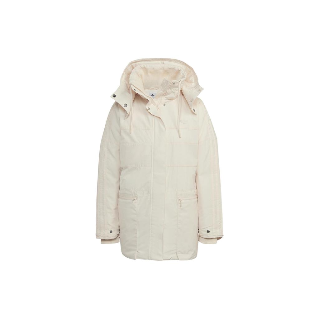 Adidas Originals Solid Color Zipper Hooded Cotton Jacket Women Jacket White HK5249