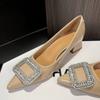 2025 New Metal Crystal Splice Women Pumps Kitten Thick Heel Elegant Party Ladies Shoes Zapatos De Mujer
