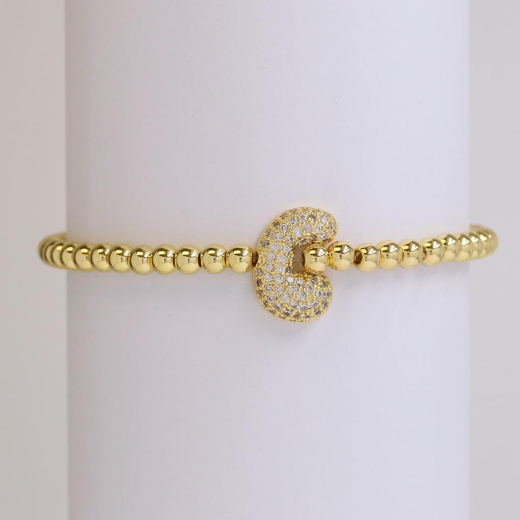 Trendy Hot Sale Hip Hop 18k Gold Plated 26 English Zircon Letters Bracelet Fashion Copper Beading Bracelet Women's Gift Jewelry