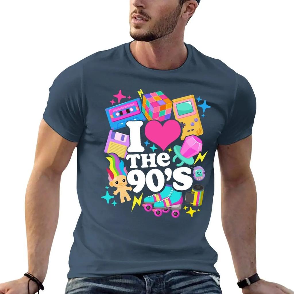 Men's Summer I Love 90s Letter Printed T-shirt Cool Casual Outdoor High Street 100% Cotton Soft High Quality Short Sleeve